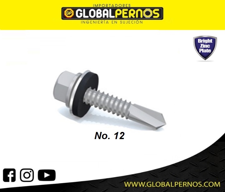 Tornillo Autoperforante C/Hex Galvanizado No.12