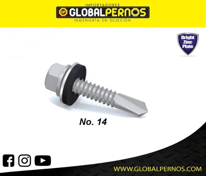Tornillo Autoperforante C/Hex Galvanizado No.14
